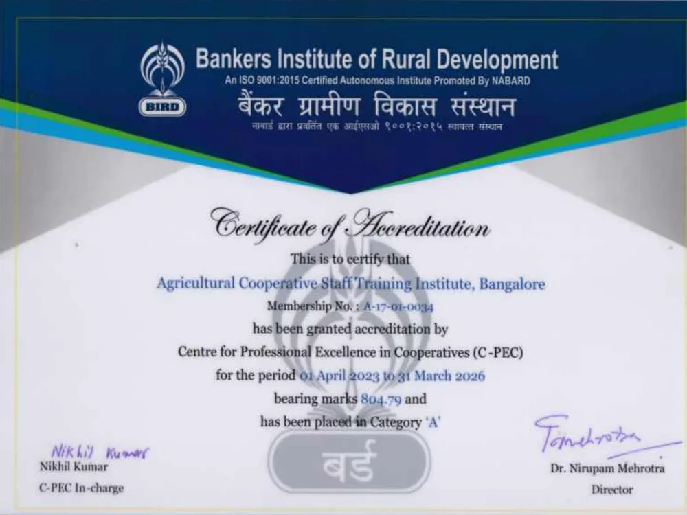 BIRD C-PEC certificate of accreditation