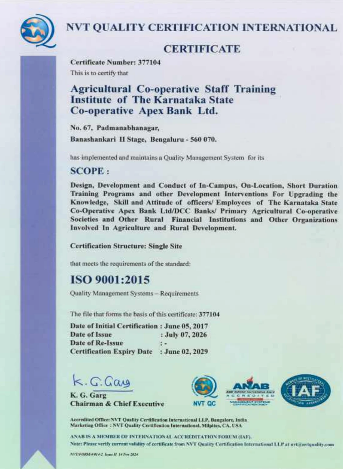 ISO 9001:2015 certificate